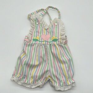 Vintage striped pinafore overalls lace 12 month
